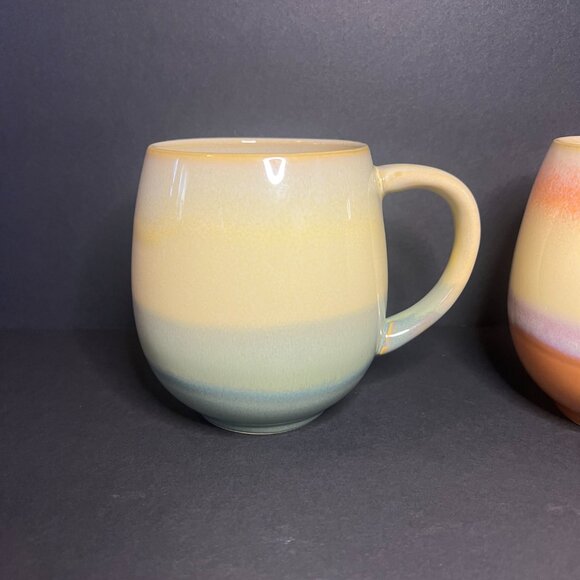 Set of 2 Multi-Color Ombre Style Striped Ceramic Glazed Coffee Mugs Cups 18oz - Picture 2 of 8
